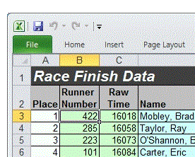 Race Finish Data Screen
